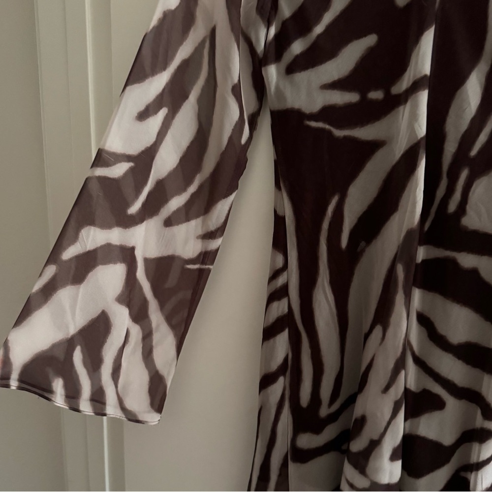 Alex & Sophia Zebra Print Long Sleeve Mesh Mini Dress in Brown | NWOT - Picture 6 of 14